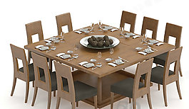 3D餐桌椅組合模型