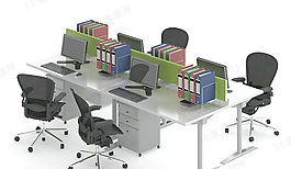 3D多人式辦公桌椅組合模型