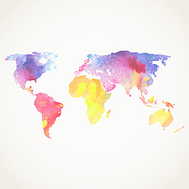 世界地图画水彩画