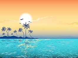 棕櫚樹矢量插畫夏季背景