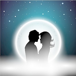 情人節(jié)的晚上背景輪廓的夫婦