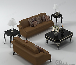 3D歐式客廳沙發(fā)茶幾組合模型