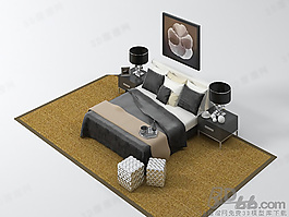 3D黑白現(xiàn)代雙人床模型