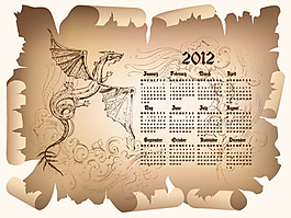 羊皮紙2012年日歷矢量圖