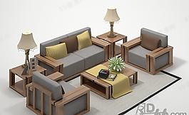 3D沙發(fā)茶幾組合模型