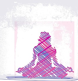 女人的冥想和做瑜伽的矢量插圖摘要素描