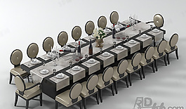 3D桌椅組合模型