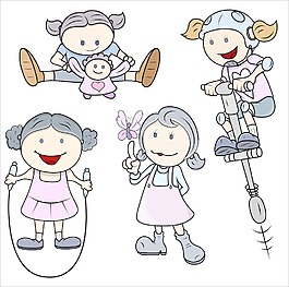 女孩們矢量插畫矢量卡通風格
