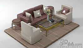 3D沙發(fā)茶幾組合模型