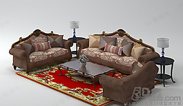 3D沙發(fā)茶幾組合模型