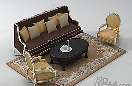 3D沙發(fā)茶幾組合模型