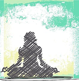 女人的冥想和做瑜伽的矢量插圖摘要素描