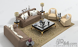 3D沙發(fā)茶幾組合模型