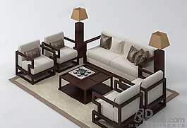 3D沙發(fā)茶幾組合模型