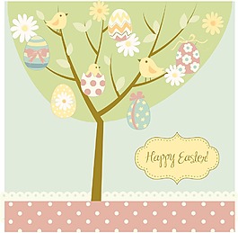 復古的復活節卡在一棵樹上