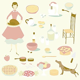 国内歌手和一套厨房设备及食品