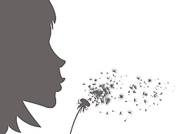 女孩吹蒲公英矢量插畫