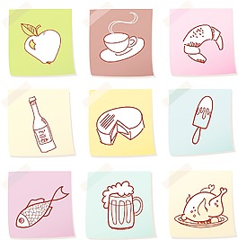 向量組在便條紙食品圖標