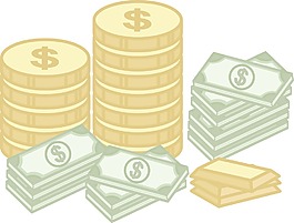 现金和金币金融货币宝卡通矢量图