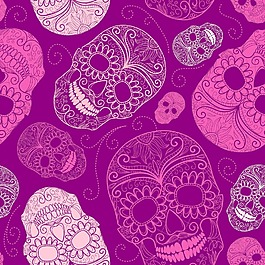 無縫的粉紅色和紫色的背景與頭骨