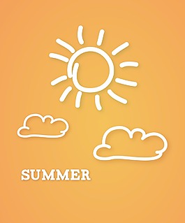 夏天矢量插畫涂鴉云彩和太陽