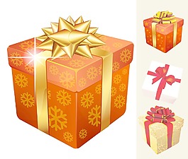 裝飾一新的圣誕禮品盒與黃金和紅絲帶矢量