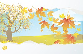 隨著秋天的紅葉飄落的矢量