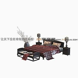 3D雙人床模型