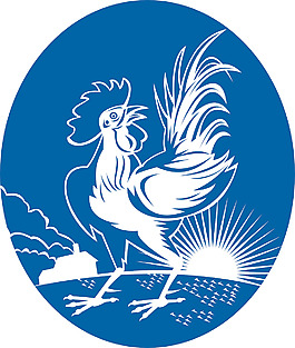 公鸡公鸡报晓与旭日和房子