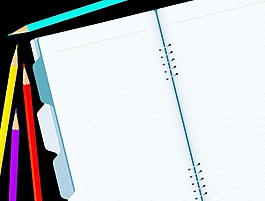 打開筆記本和鉛筆矢量模板的桌面