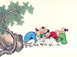 樹下玩耍