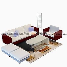 3D沙發(fā)茶幾組合模型