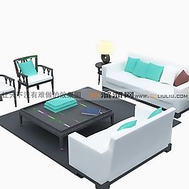 3D沙發(fā)茶幾組合模型