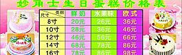 蛋糕價格表
