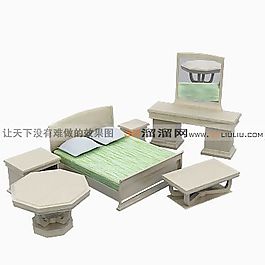 3D雙人床模型