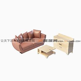 3D沙發(fā)茶幾組合模型