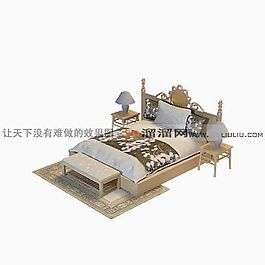 3D雙人床模型