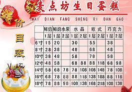 生日蛋糕價(jià)目表