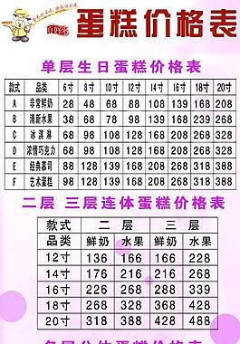 蛋糕價格表
