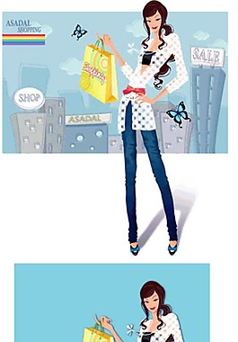城市中的女孩抽象畫