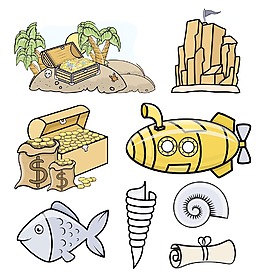 各种图标和海盗矢量卡通插画矢量