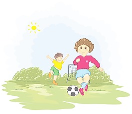 孩子們玩足球矢量插畫