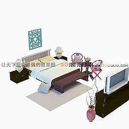 3D雙人床模型