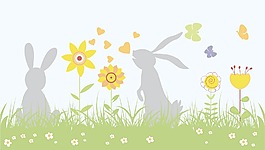 復活節插畫的花蝴蝶 兔