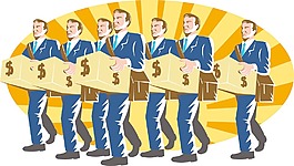 商人銀行家人員攜帶錢箱子復(fù)古