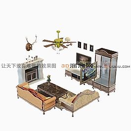 3D沙發茶幾組合模型