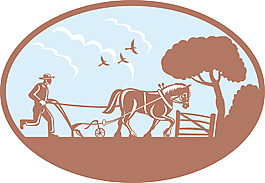 農(nóng)民犁田horseside
