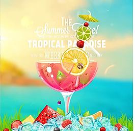 繽紛夏日冰飲海報插畫矢量素材