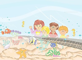 在水族館矢量插畫的孩子