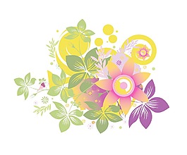 抽象的美麗的花和鳥